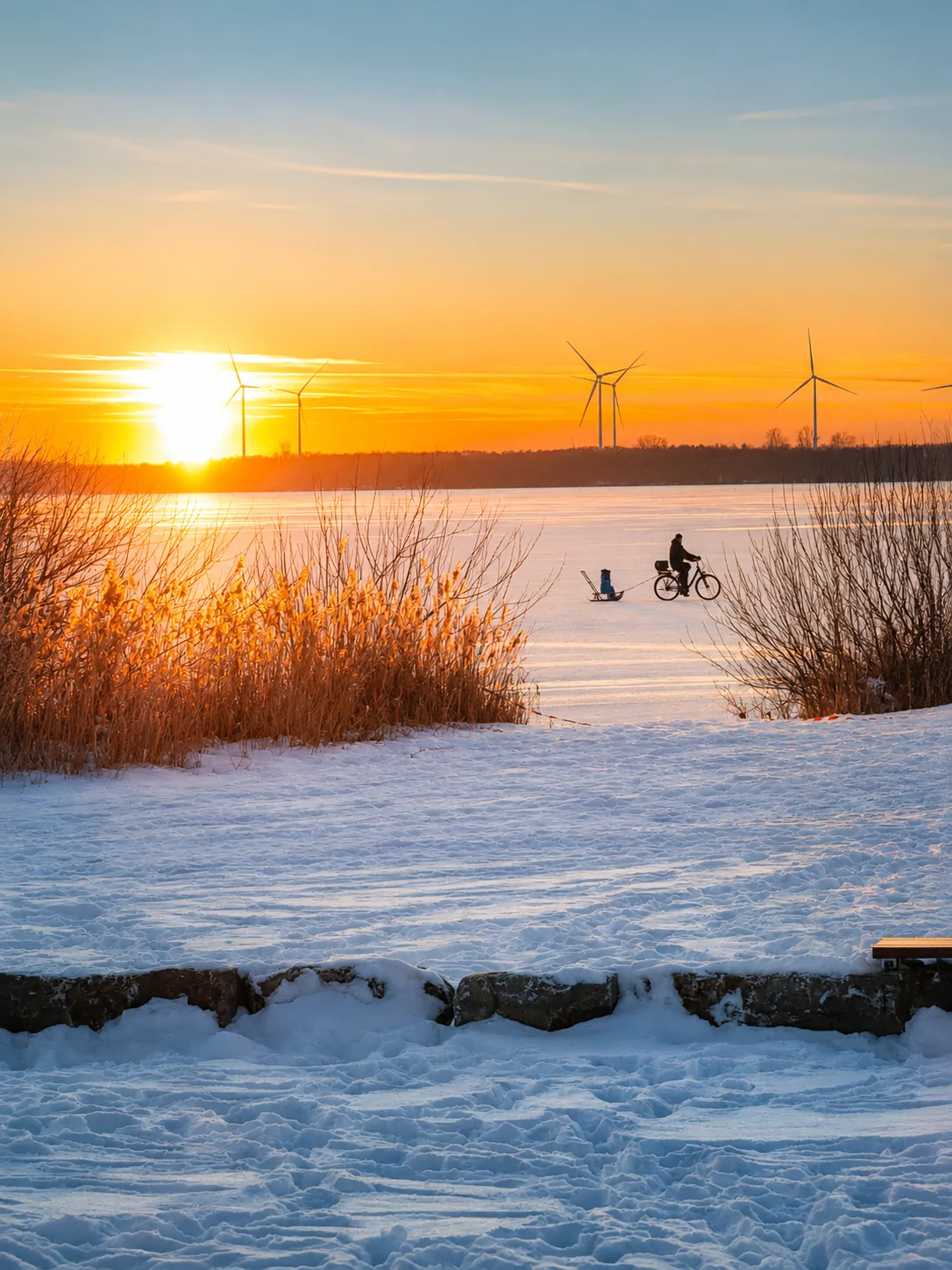 Winterabend am zugefrorenen Dümmersee