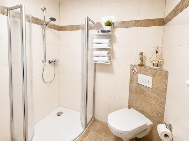 Dusche und WC im Badezimmer von Wohnung 3